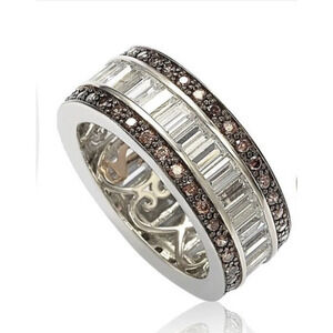 Suzy Levian Sterling Silver Ring Jewelry Chocolate & White‎ Baguette CZ size 5